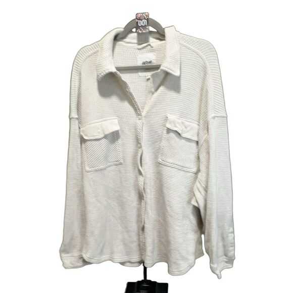 aerie Tops - Aerie Women XXL White Long Sleeve Collared Knit Shirt Button Pockets Relaxed